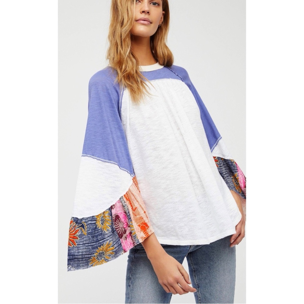 #1705 Free People We The Free Friday Fever Multicolor Patchwork Blouse Small